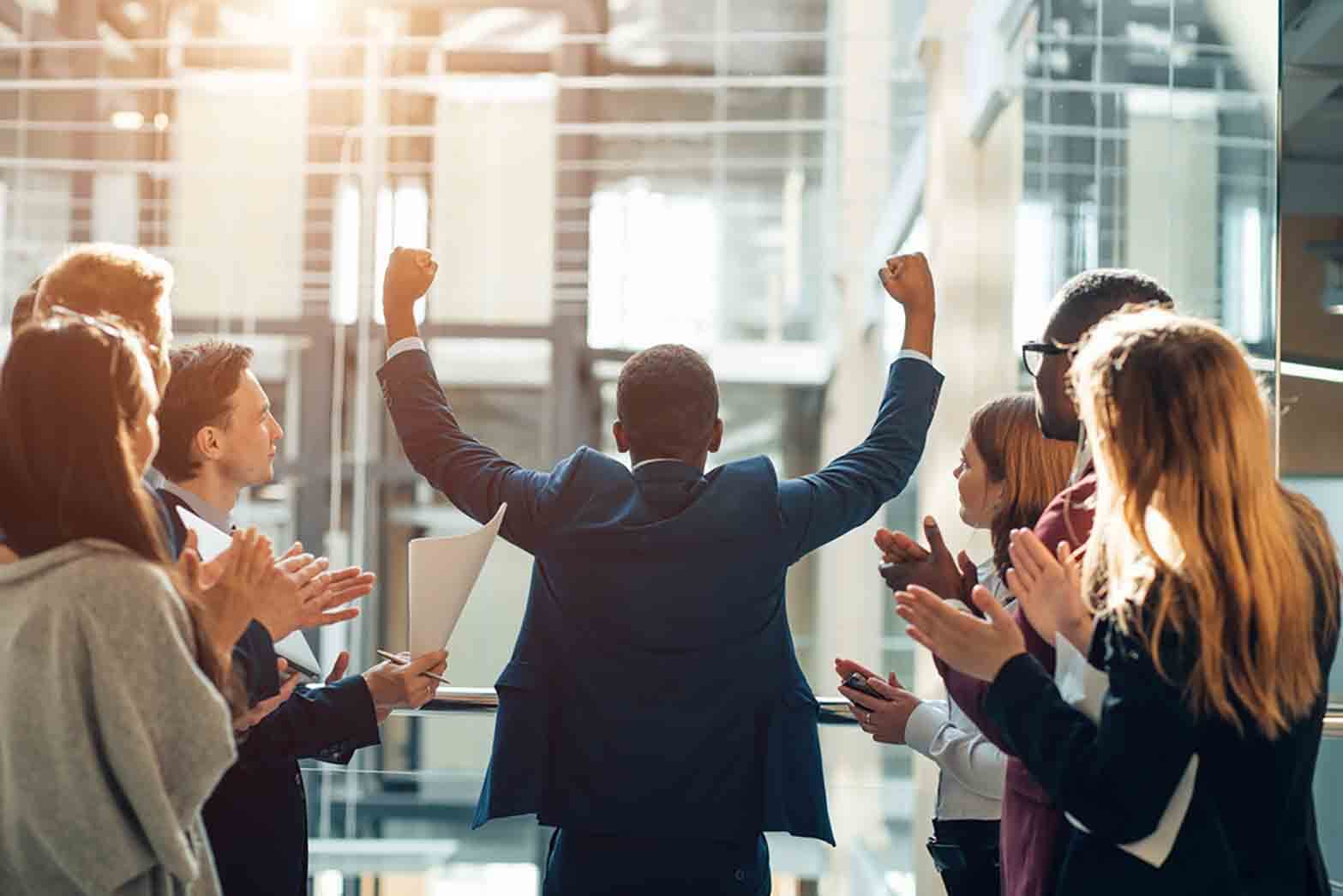 man victory team clapping